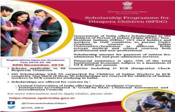 Scholarship Programme for Diaspora Children (SPDC) for  2019-20.