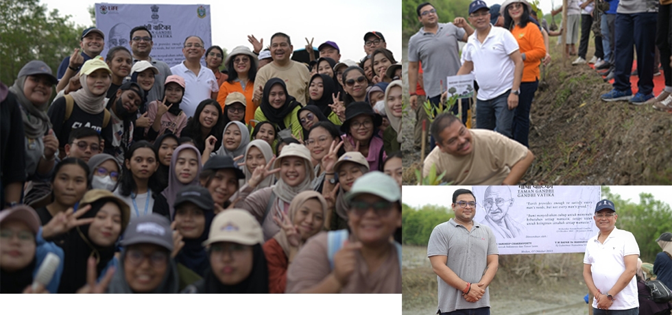 Ambassador, H.E. Sandeep Chakravorty planted 2000 budding baby mangrove plants and inaugurated ‘Gandhi Vatika’ on 07 October, 2023