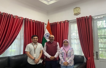 Consul General Ravi Shanker Goel welcomed the fully funded GOI ITEC scholarship recipient Mr. Muhammad Hidayatulla and Ms. Nova Rahayu, officials of Aceh.
